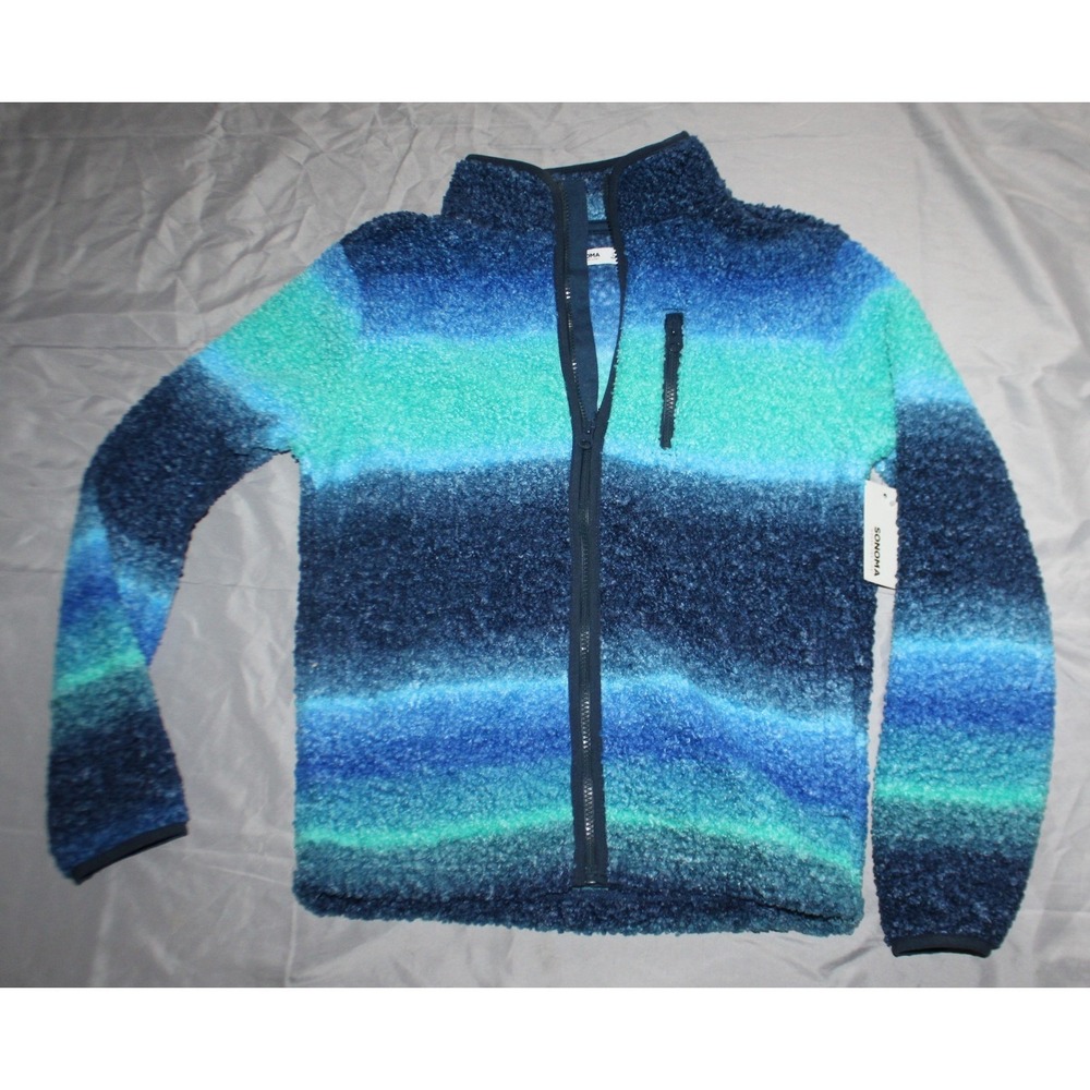 Boys zip up sherpa jacket blue size S 8 NEW